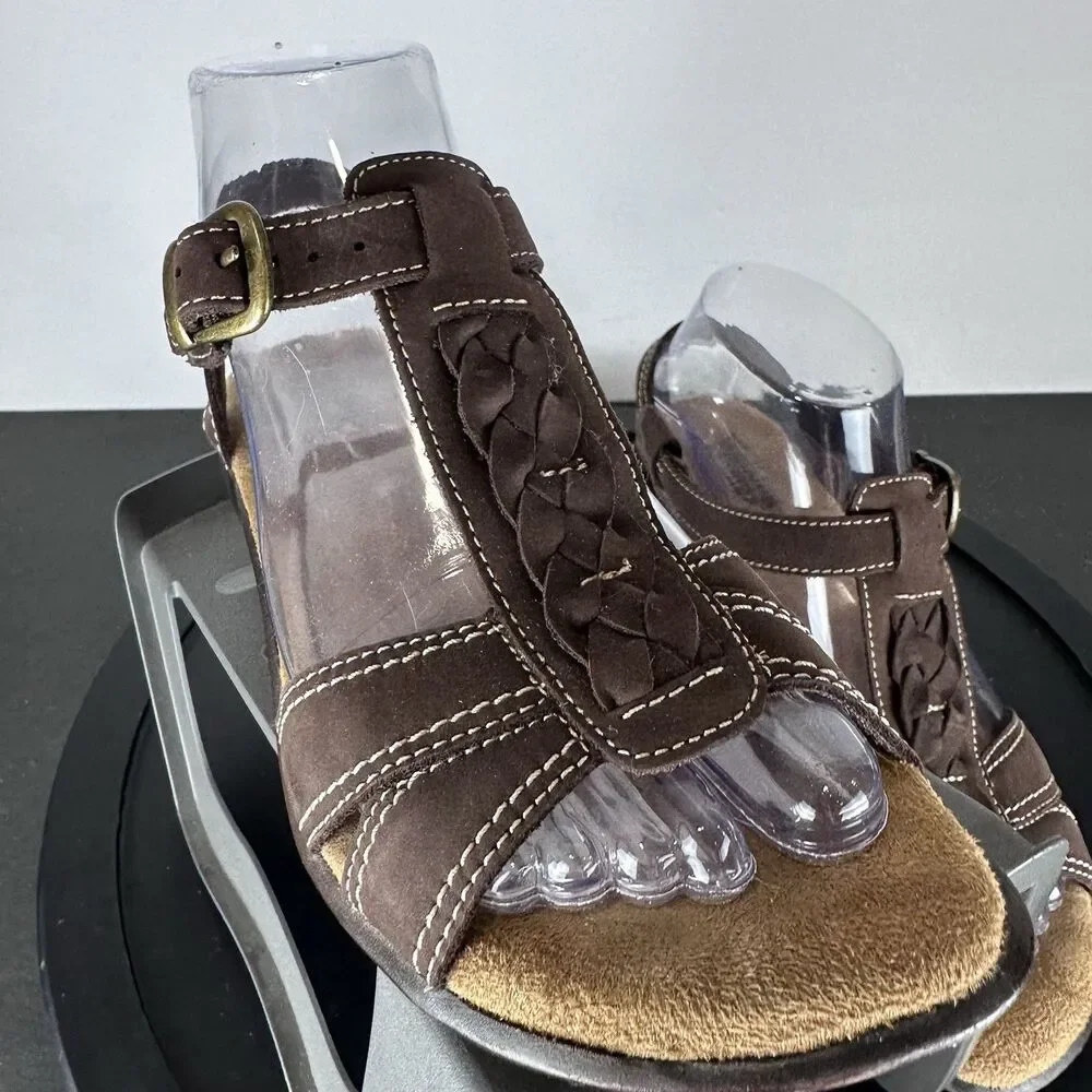 Walking Cradles Womens US 7 Brown Leather Suede Strappy Sandals Comfort Heel